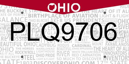 PLQ9706 Ohio License Plate