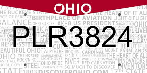 PLR3824 Ohio License Plate