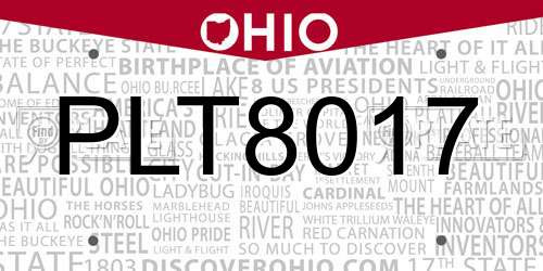 PLT8017 Ohio License Plate