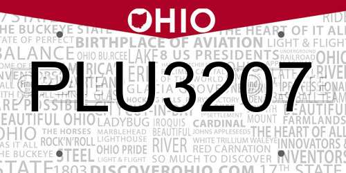 PLU3207 Ohio License Plate