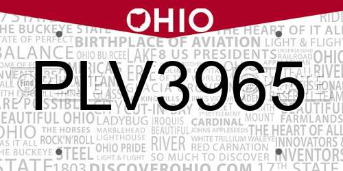 PLV3965 Ohio License Plate