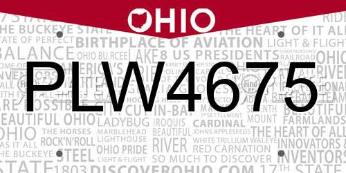 PLW4675 Ohio License Plate