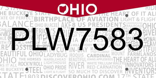 PLW7583 Ohio License Plate