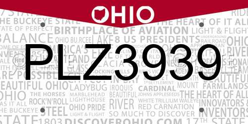PLZ3939 Ohio License Plate