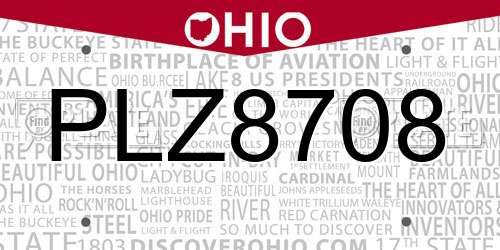 PLZ8708 Ohio License Plate