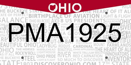 PMA1925 Ohio License Plate