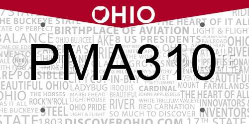 PMA310 Ohio License Plate