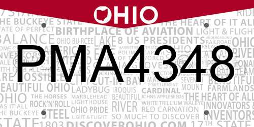 PMA4348 Ohio License Plate
