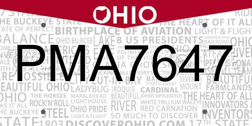 PMA7647 Ohio License Plate