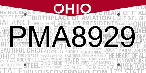 PMA8929 Ohio License Plate