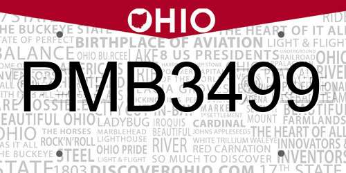 PMB3499 Ohio License Plate