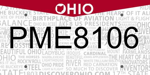 PME8106 Ohio License Plate