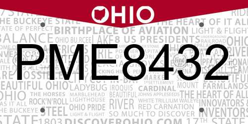 PME8432 Ohio License Plate