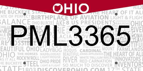 PML3365 Ohio License Plate