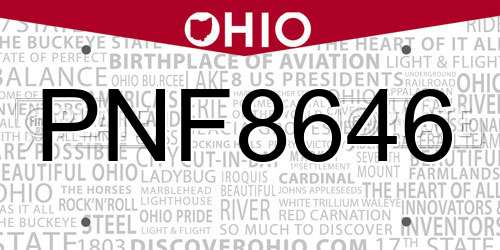 PNF8646 Ohio License Plate