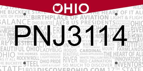 PNJ3114 Ohio License Plate