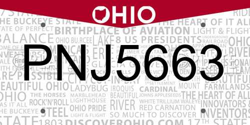 PNJ5663 Ohio License Plate