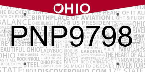 PNP9798 Ohio License Plate