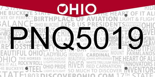 PNQ5019 Ohio License Plate
