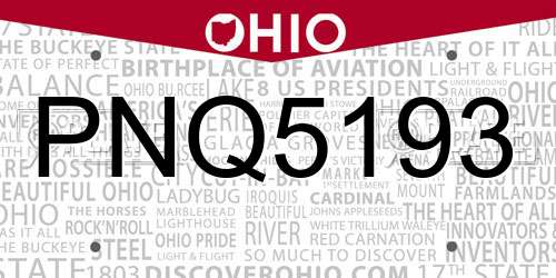 PNQ5193 Ohio License Plate