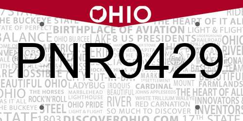 PNR9429 Ohio License Plate