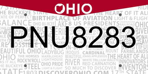 PNU8283 Ohio License Plate