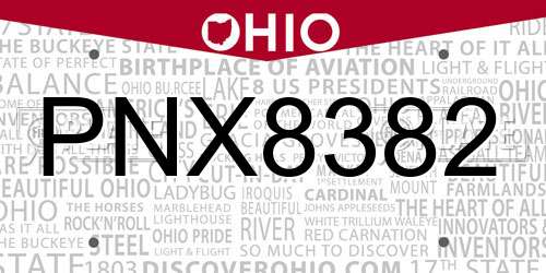 PNX8382 Ohio License Plate