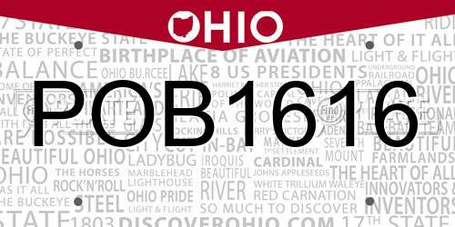 POB1616 Ohio License Plate