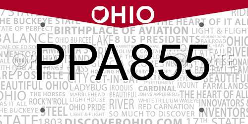 PPA855 Ohio License Plate