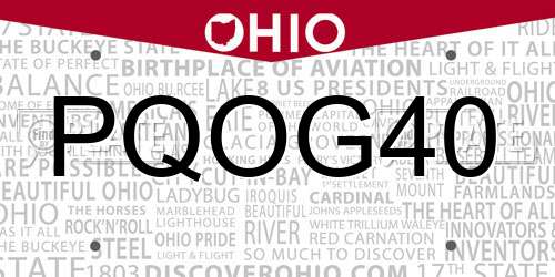 PQOG40 Ohio License Plate