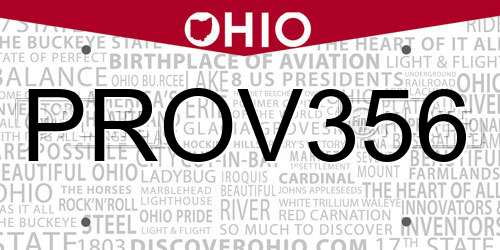 PROV356 Ohio License Plate