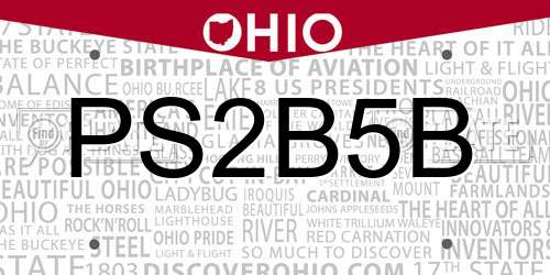 PS2B5B Ohio License Plate