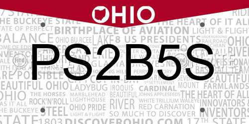 PS2B5S Ohio License Plate
