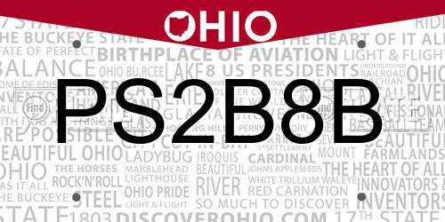 PS2B8B Ohio License Plate