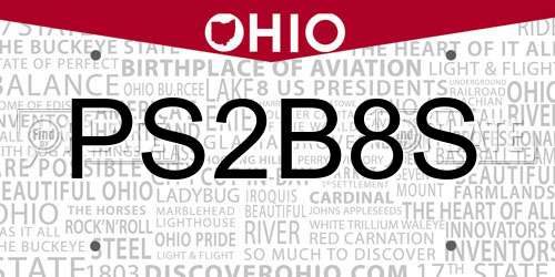PS2B8S Ohio License Plate