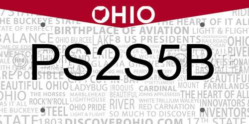 PS2S5B Ohio License Plate