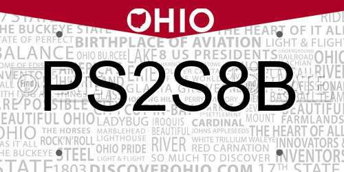 PS2S8B Ohio License Plate