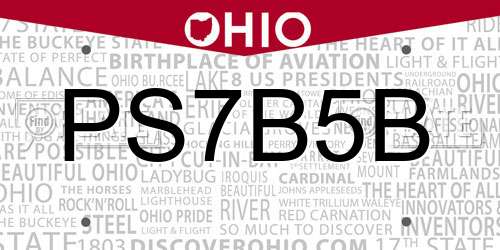 PS7B5B Ohio License Plate