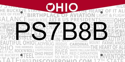 PS7B8B Ohio License Plate