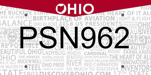 PSN962 Ohio License Plate