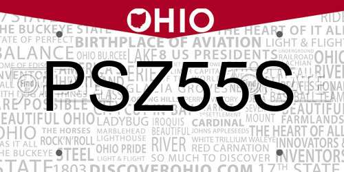 PSZ55S Ohio License Plate