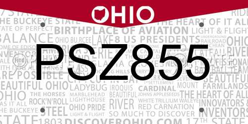 PSZ855 Ohio License Plate