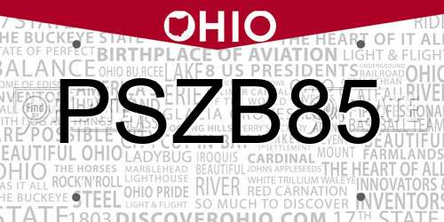 PSZB85 Ohio License Plate