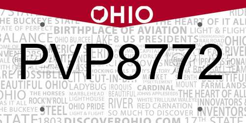 PVP8772 Ohio License Plate