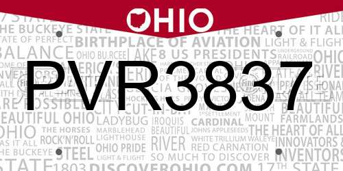 PVR3837 Ohio License Plate