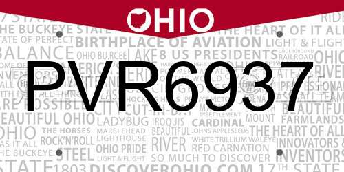 PVR6937 Ohio License Plate
