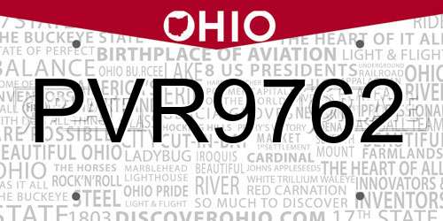 PVR9762 Ohio License Plate