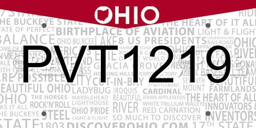 PVT1219 Ohio License Plate