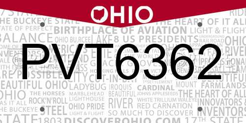 PVT6362 Ohio License Plate