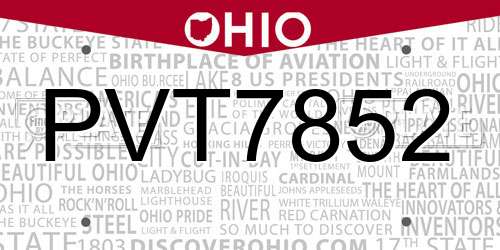 PVT7852 Ohio License Plate